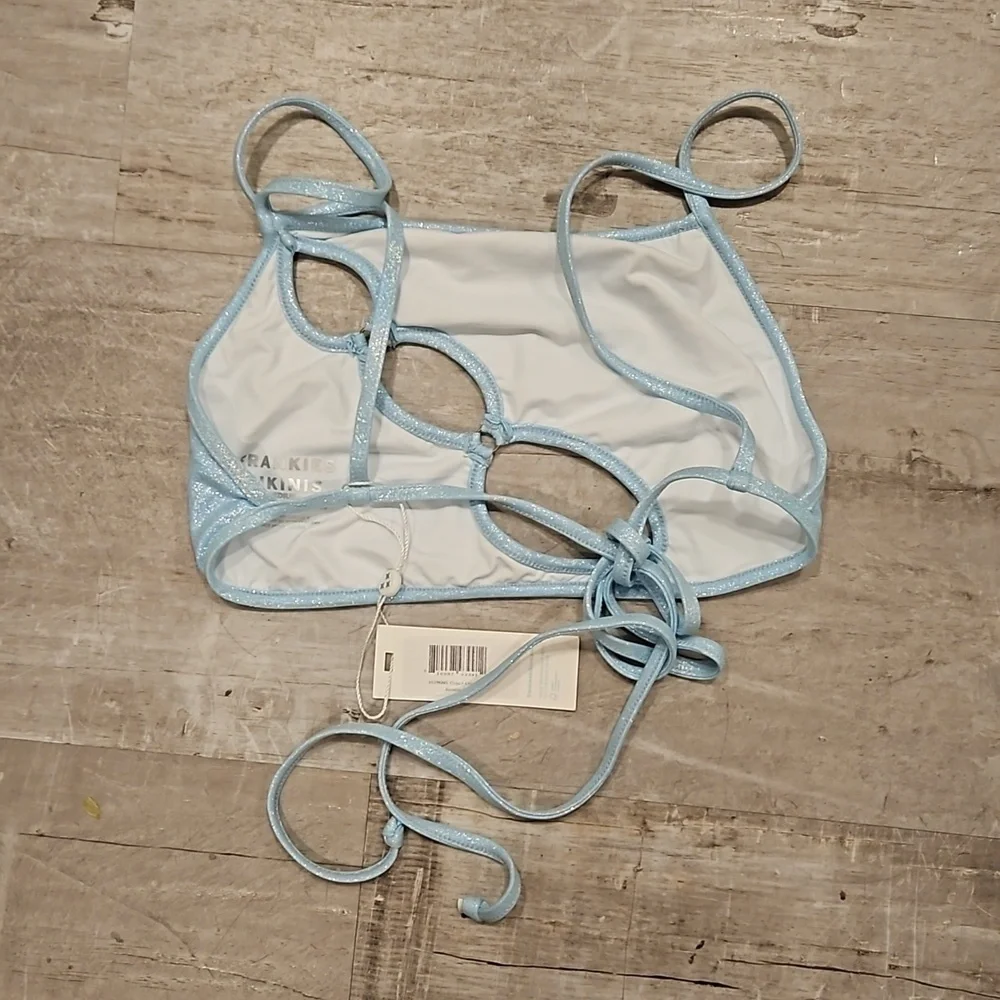 💕FRANKIES BIKINIS💕 Jamilla Iridescent String Top ~ Cloud Chaser Blue M NWT